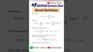 3 Statistics Formula Sheet  Discrete Distributions  statistics statistics4all distributions [upl. by Adnofal]