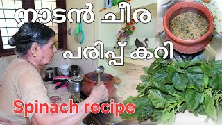 നാടൻ ചീര പരിപ്പ് കറി പച്ച ചീര തേങ്ങ അരച്ച് കറി Spinach curryCheera parippu curry [upl. by Raine]