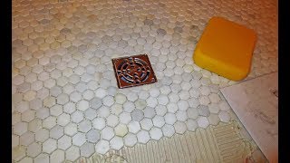 Installing a Hexagonal Mosaic Marble shower Floor step by step [upl. by Amelie]