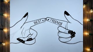 Bff Drawing  Best Friends Drawing Easy Step by Step  Friendship Day Special Drawing [upl. by Chickie]