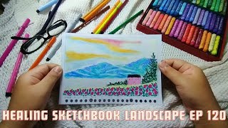 Healing sketchbook tour oil pastel landscape painting ep 120 [upl. by Gnoy905]