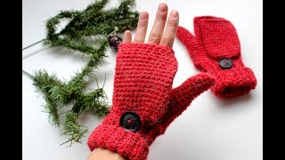 crochet convertible fingerless mittens adult size [upl. by Aninotna207]