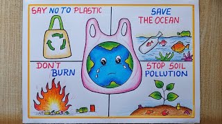 International Plastic Bag free Day Poster drawing easy 3rd July Say No To Plastic Poster drawing [upl. by Torr]