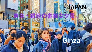 Evening view of Ginza in 4K Tokyo Japan 🗾 [upl. by Blane]