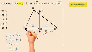 Calcular el lado AC si la recta L es mediatriz de AC  Ejercicios de TRIANGULOS con LINEAS NOTABLES [upl. by Ayot]