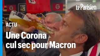 Finale du Top 14  quand Emmanuel Macron descend une bière cul sec dans le vestiaire de Toulouse [upl. by Introk481]