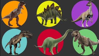 Jurassic world Stegosaurus vs TREX vs Allosaurus vs Parasaurolophus vs Carnotaurus vs Apatosaurus [upl. by Norad]