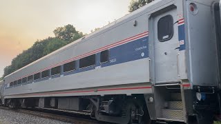 Amtrak P448 only 5 minutes behind M426 with unusual Horizon Car and locomotives 106 and 113 [upl. by Fortunia159]