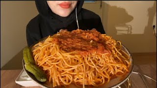 Soru Cevap Mukbang  Türkçe Mukbang  Spagetti Mukbang [upl. by Enymzaj]