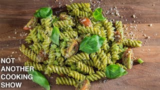 how to make EASY BASIL PESTO pasta [upl. by Esinart153]