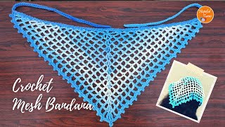 Easy Crochet Bandana  Crochet Mesh Triangle Bandana Head Scarf for Beginners  Quick 1 Hour Project [upl. by Ddart669]