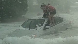 See dramatic rescue in hail storm flash flood [upl. by Aiynat]