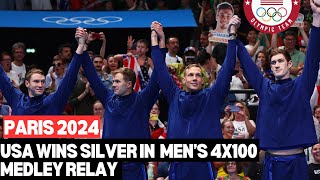 USA wins silver in 4x400 Medley Relay Swimming at Paris Olympic [upl. by Rolfe341]