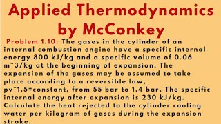 Calculate the heat rejected to the cylinder Problem 110 Applied Thermodynamics by McConkey [upl. by Kiel719]