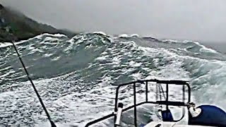 Big storm waves North coast Ireland  Redbay Stormforce rib 84m quotBluefinquot wind against tide [upl. by Erlin]