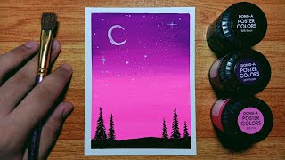 Easy Pink Night Sky Poster Color Painting for Beginners  Stepbystep Tutorial [upl. by Guenevere327]