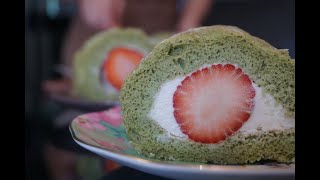 Matcha Strawberry Roll Cake [upl. by Mailliwnhoj]