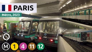 Paris Metro France  Lines 1 4 11 12 2023  RATP 4K [upl. by Nadbus]