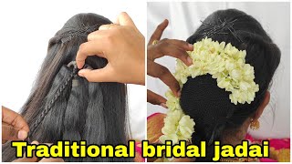 South Indian wedding hairstyle  Muhurtham hairstyle with flowers [upl. by Ree708]