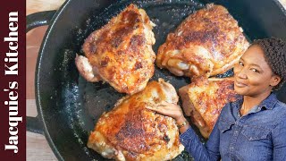 Cast Iron Fried Chicken Thighs  CRISPY ON THE OUTSIDE JUICY ON THE INSIDE [upl. by Lenni]