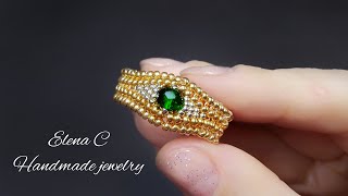 Beautiful Beaded Jewelry Tutorial Beads Ring Making Красивое Кольцо из бисера и бусин своими руками [upl. by Asyl452]