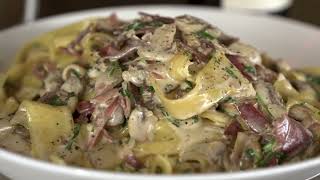 Fresh Pappardelle pasta with Speck and Mushroom [upl. by Eniamrej]