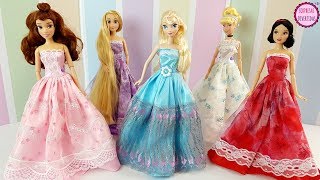 15 Vestidos para Princesas Disney  Muñecas Elsa Blancanieves Rapunzel Bella y Cenicienta [upl. by Ricardama]