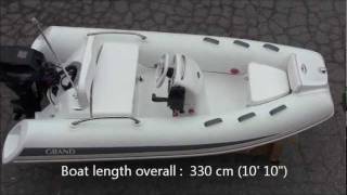 GRAND inflatable boat G340EF with 20HP Tohatsu outboardwmv [upl. by Damalas]