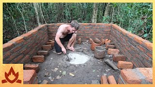 Primitive Technology Wood Ash Cement amp Fired Brick Hut [upl. by Orazal19]