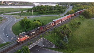 Nice Aerial 4K View SD75I 5797 Leads Freight Train CN 508 at Moncton NB [upl. by Belmonte]