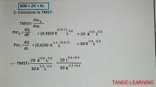 Comment calculer la productivité marginale LE TMST facteurs optimales Exercice 1Microéconomie [upl. by Kenway]