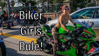 Daytona Biketoberfest 2023 Main Street Daytona Day 1  Biker Girls Rule [upl. by Akcemat]