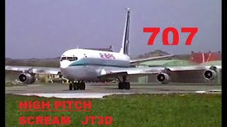 Ear splitting full power screaming JT3D sound Boeing 707 SUPBB  Memphis Air  Ostend Airport [upl. by Leonerd]