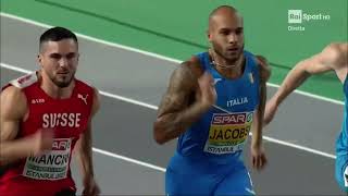 Europei atletica leggera indoor 2023  Batteria 100m piani Jacobs 657” [upl. by Ryle]