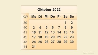 Kalender Oktober 2022 [upl. by Ramoh]