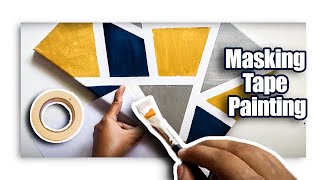 Masking Tape Painting On Canvas  Abstract Painting with Masking Tape Techniques For Beginners [upl. by Vanthe]