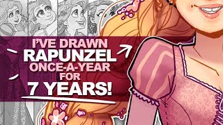 7 YEARS OF PROGRESS  Drawing Rapunzel for the 7th Time  Photoshop Draw This Again Challenge [upl. by Aidnac]