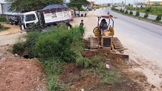 The Completed Project Used a Bulldozer Mitsubishi BD2F Pushing Dirt with 5Ton Dump Trucks [upl. by Anaujahs]