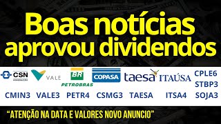 É HOJE CMIN3  CSMG3  VALE3  PETR4  CPLE6  ITSA4  TAESA  SOJA3  STBP3  AÇÕES e DIVIDENDOS [upl. by Nelloc]