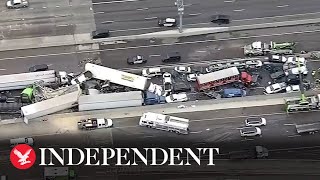 Shocking footage shows huge 100vehicle pileup in Texas [upl. by Assila]