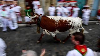 Stierhatz in Pamplona hat begonnen [upl. by Lenahc]