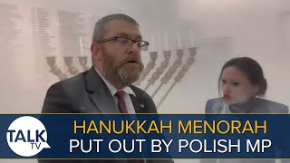 Hanukkah Menorah Put Out With Fire Extinguisher By Polish MP Grzegorz Braun [upl. by Prakash]