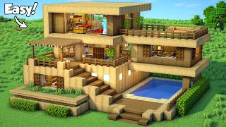 Minecraft How to Build a Survival Wooden House Tutorial Easy 2  Interior in Description [upl. by Karia]