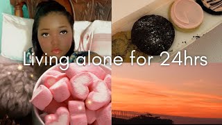 LIVING ALONE for 24hrs night routine food melting marshmallows [upl. by Fawna252]