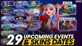 ALL 29 UPCOMING EVENT AND SKIN RELEASE DATES  SOUL VESSELS  LAYLA COLLECTOR  JJK RESALE [upl. by Lindi199]