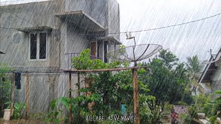 walking during heavy rain and wind Rain in a beautiful Indonesian village Rain sounds for sleeping [upl. by Ive159]