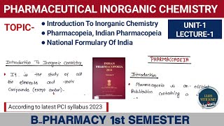 Introduction to Pharmaceutical Inorganic Chemistry  Pharmacopeia IP  B pharm 1st sem [upl. by Norrek]