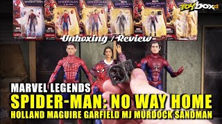 Marvel Legends SpiderMan No Way Home Holland Maguire Garfield MJ Murdock Sandman Unboxing amp Review [upl. by Llerod286]