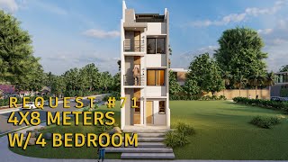 SMALL HOUSE DESIGN 4X8 METERS W 4 BEDROOM  ROOF DECK REQUEST 71 [upl. by Lohman521]