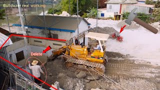 New Project Dozer KOMATSU D31 Push concrete waste cement in to Dilapidated house [upl. by Lizzie366]